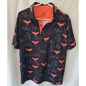 DEOLAX Mens Size M Polo Golf Shirt Casual Classic Dry‎ Fit Black Desert Theme